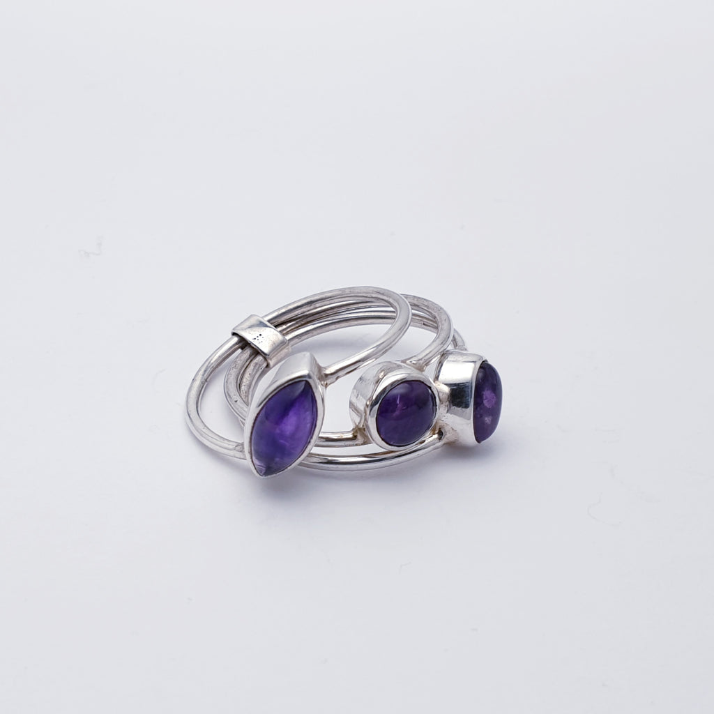 Amethyst Sterling Silver Tripartite Ring