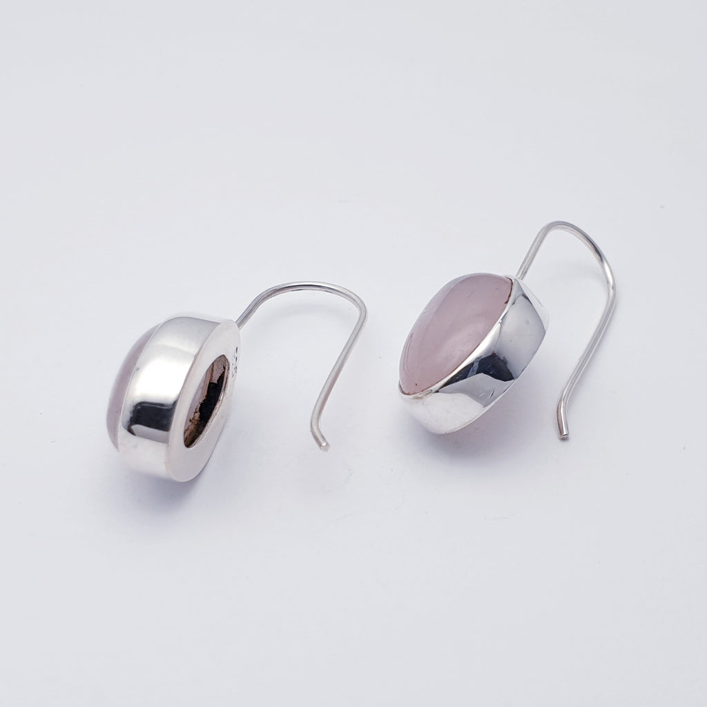 Rose Quartz Sterling Silver Solid Hook Earrings