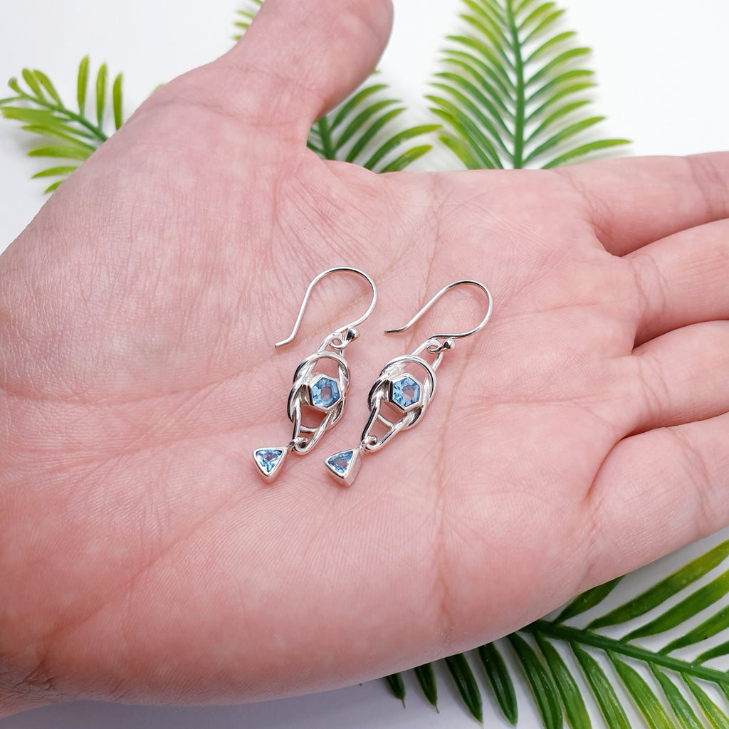 Blue Topaz Sterling Silver Knot Earrings