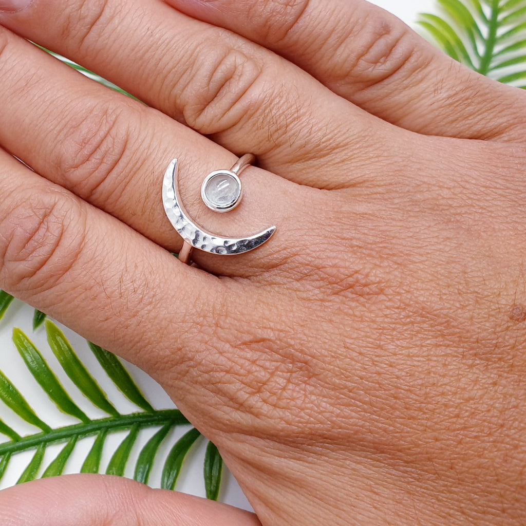Blue Topaz Sterling Silver Crescent Moon Ring
