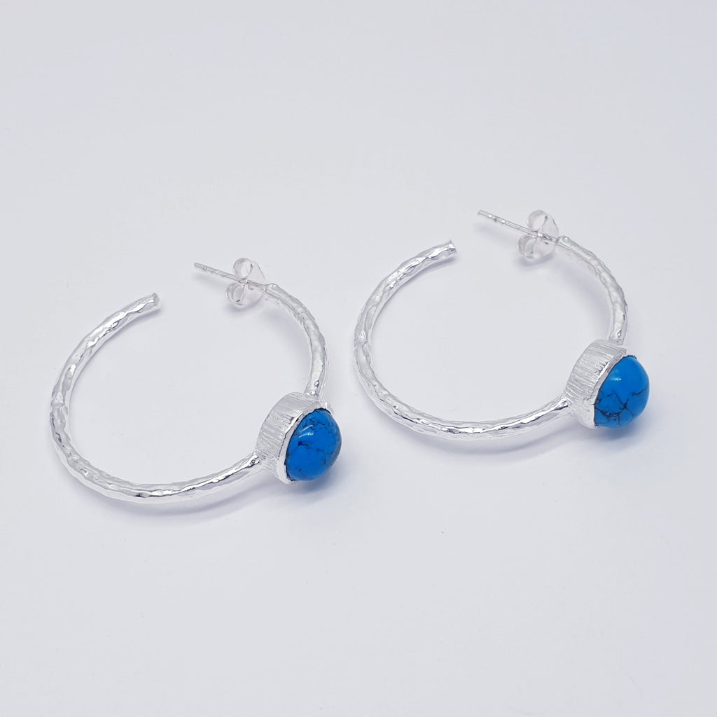 Turquoise Sterling Silver Hammered Half Hoops
