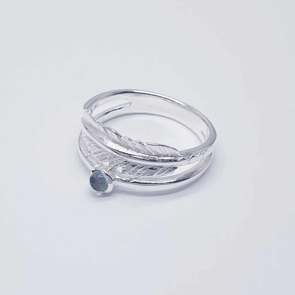 Blue Topaz Sterling Silver Feather Ring