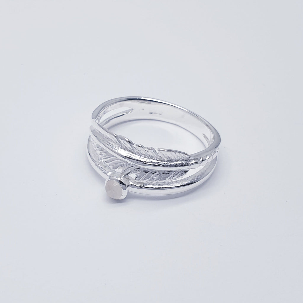 Moonstone Sterling Silver Feather Ring