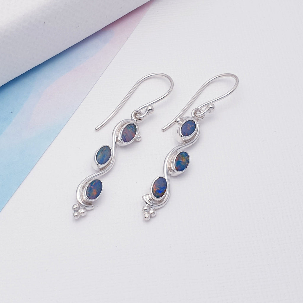 Opal Sterling Silver Swirly Earrings