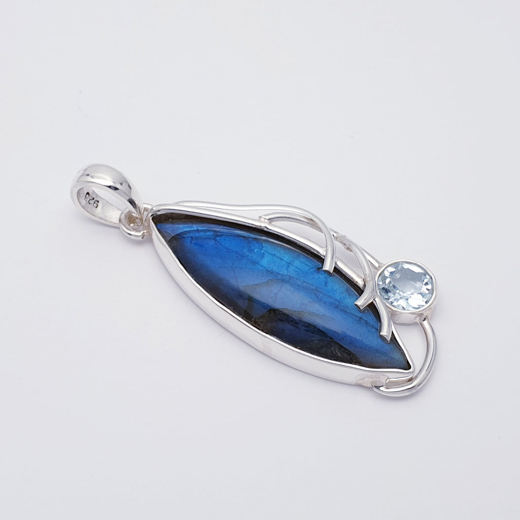 Labradorite and Blue Topaz Sterling Silver Marquise Pendant