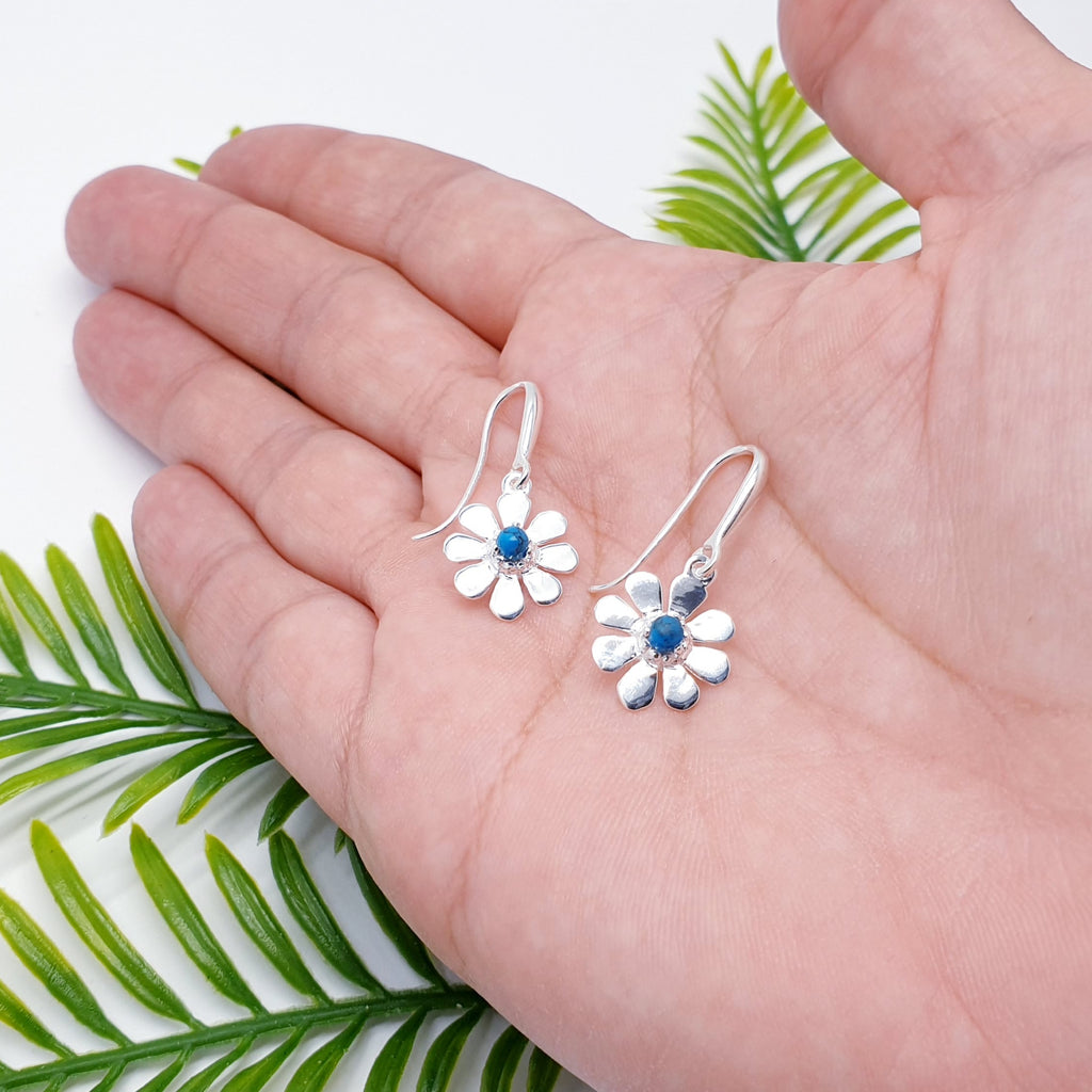Turquoise Sterling Silver Daisy Earrings