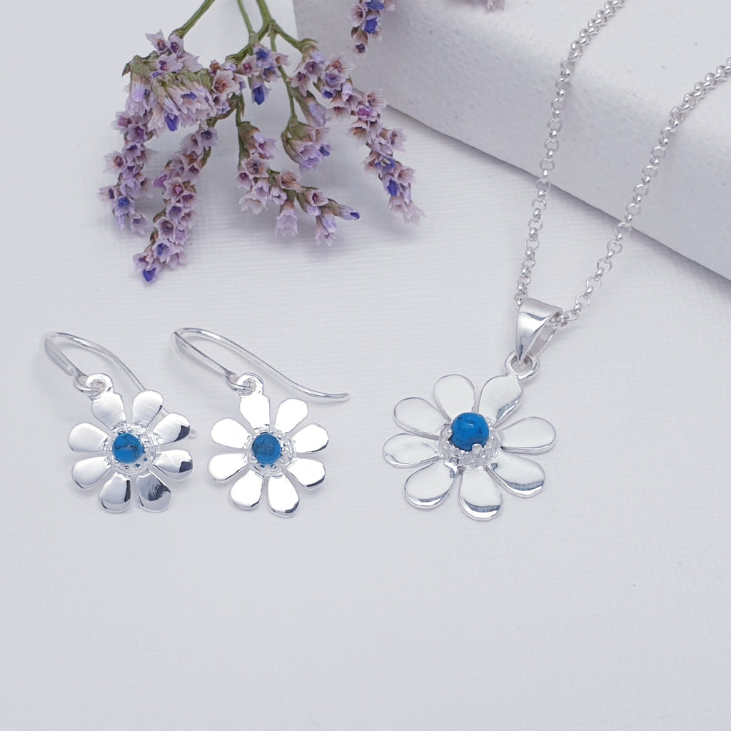 Turquoise Sterling Silver Daisy Earrings