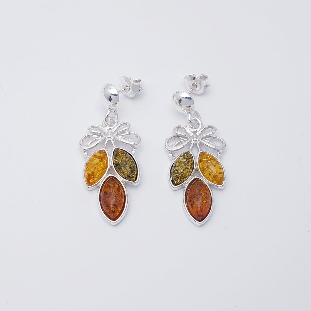 Mixed Amber Sterling Silver Bow Earrings