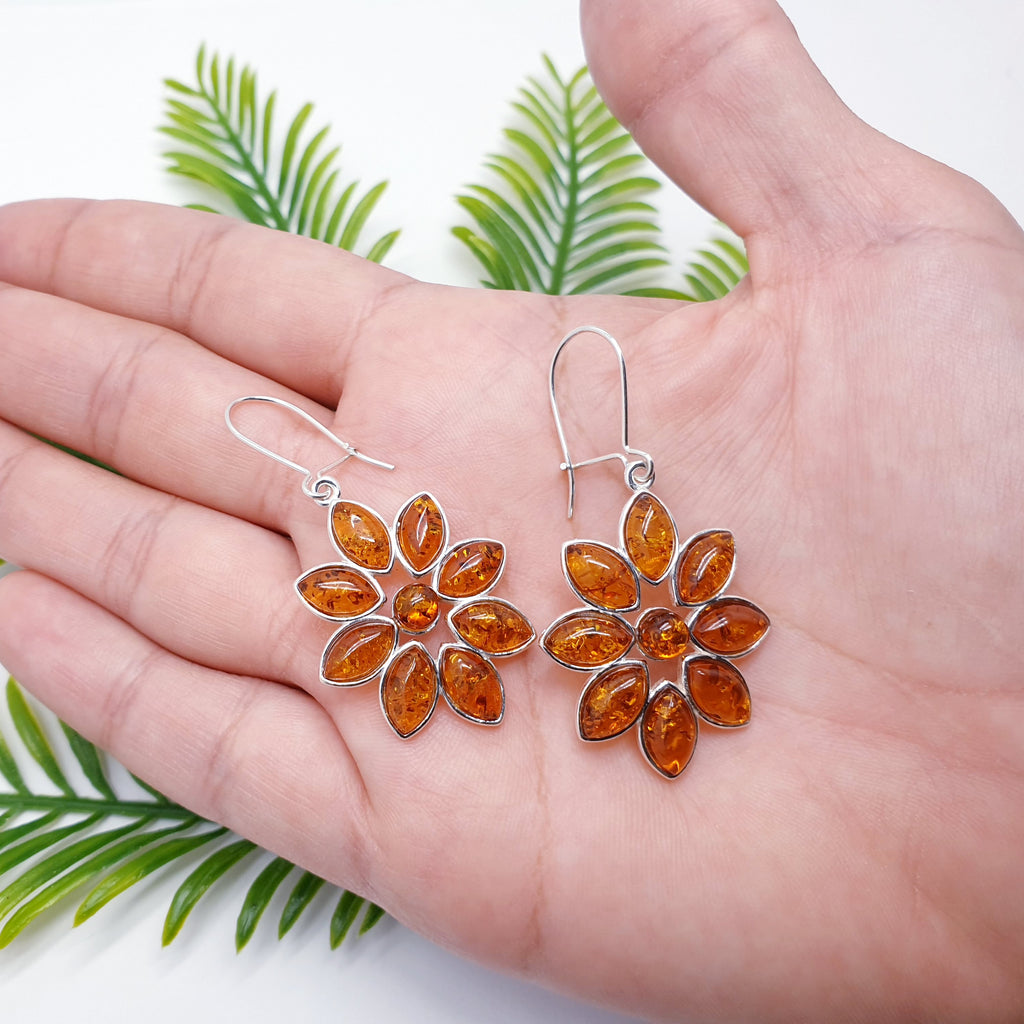 Toffee Amber Sterling Silver Clematis Earrings