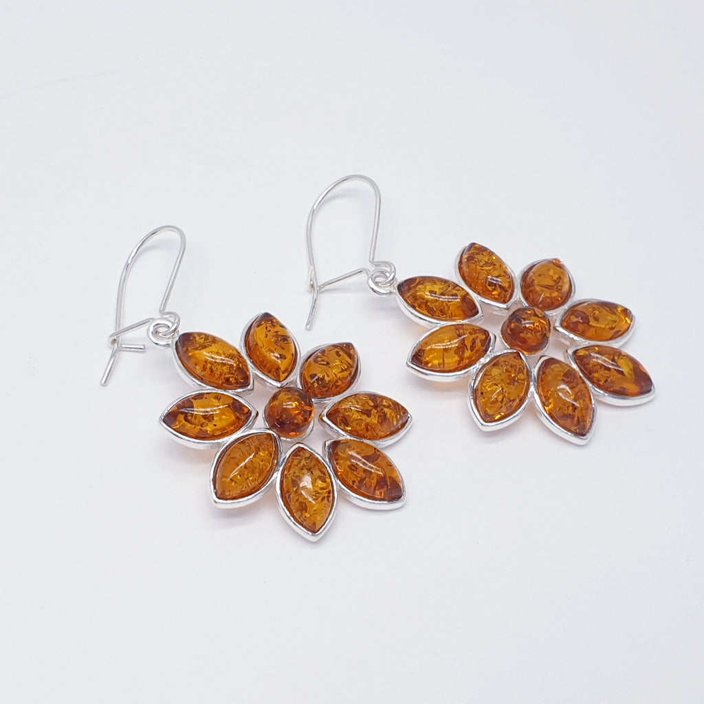 Toffee Amber Sterling Silver Clematis Earrings
