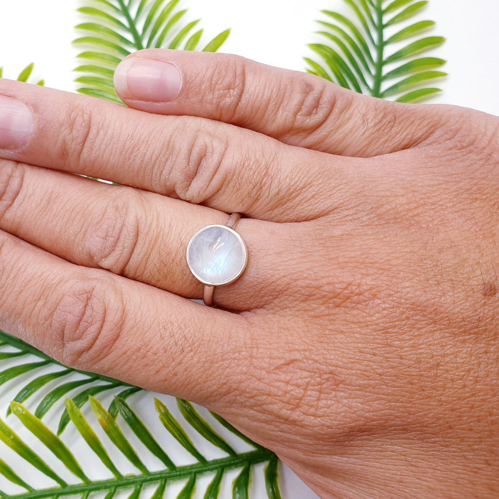 Moonstone Sterling Silver Simple Round Stone Ring