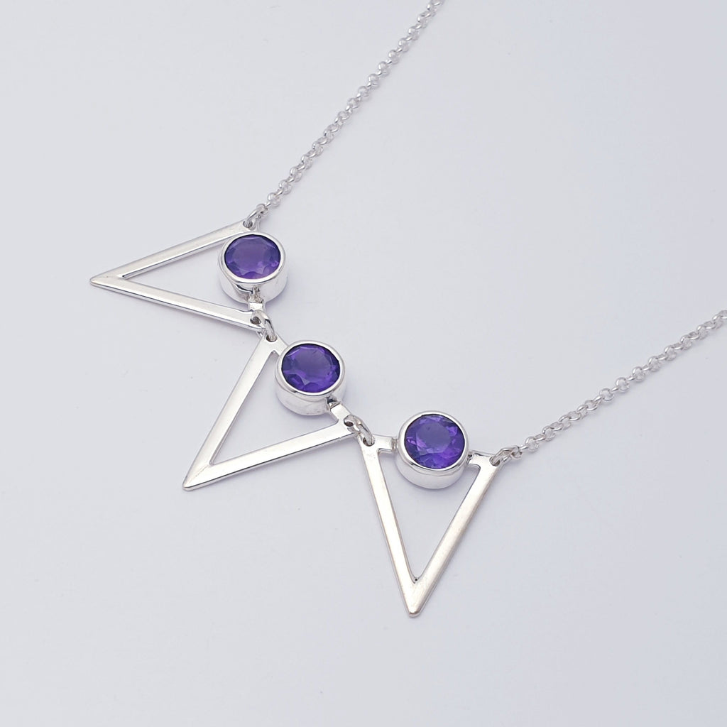 Amethyst Sterling Silver Triangle Necklace