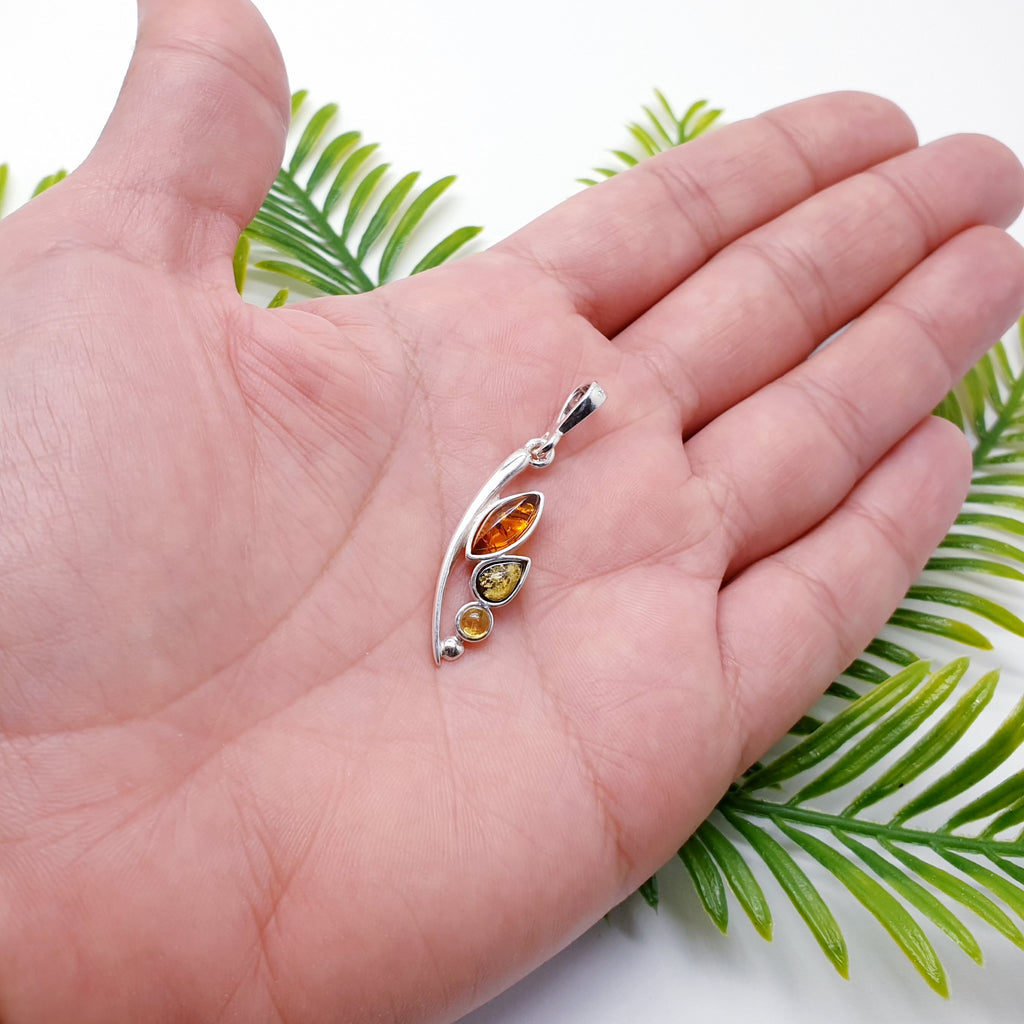Mixed Amber Sterling Silver Tulip Pendant