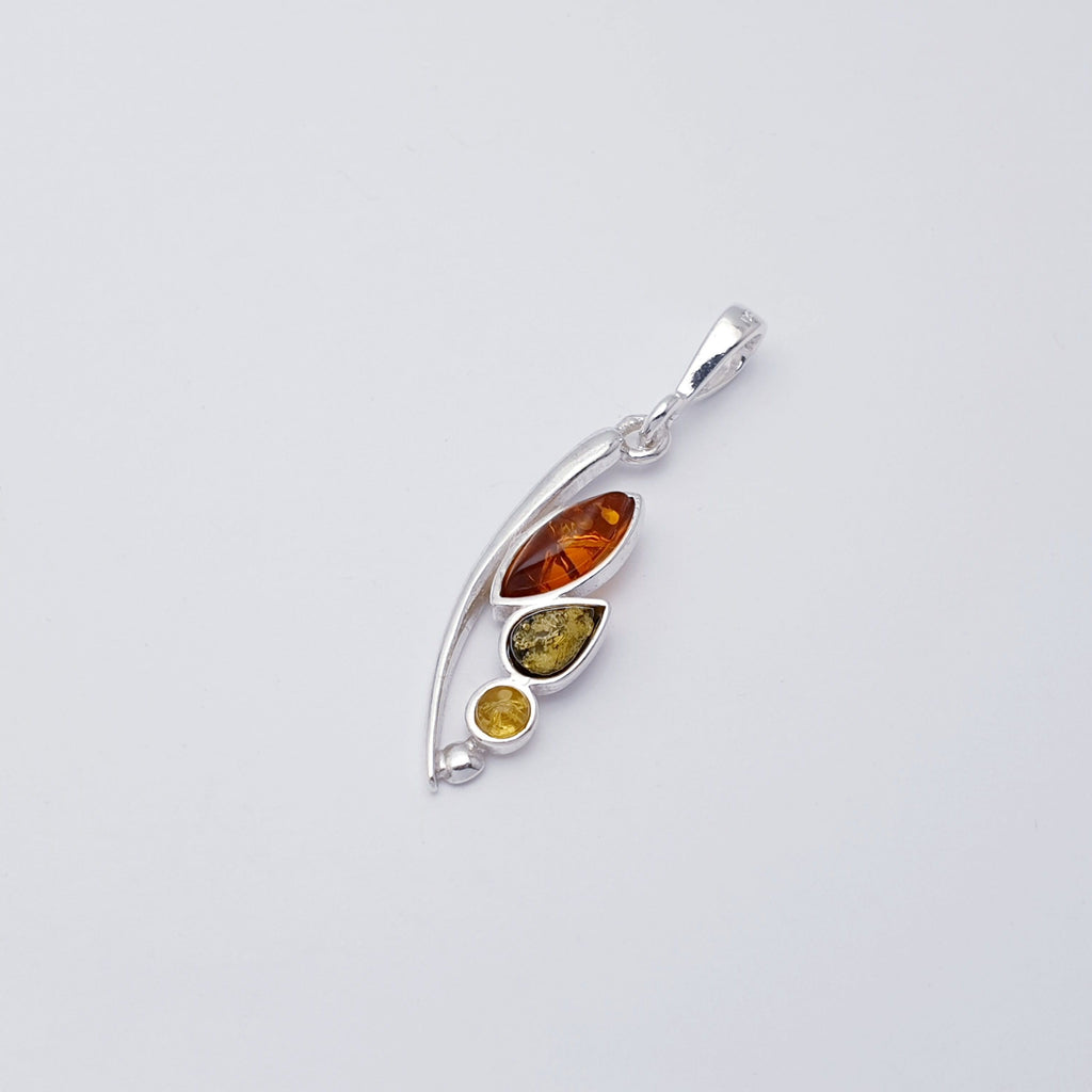Mixed Amber Sterling Silver Tulip Pendant