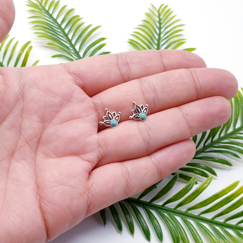 Sterling Silver Turquoise Lotus Flower Studs