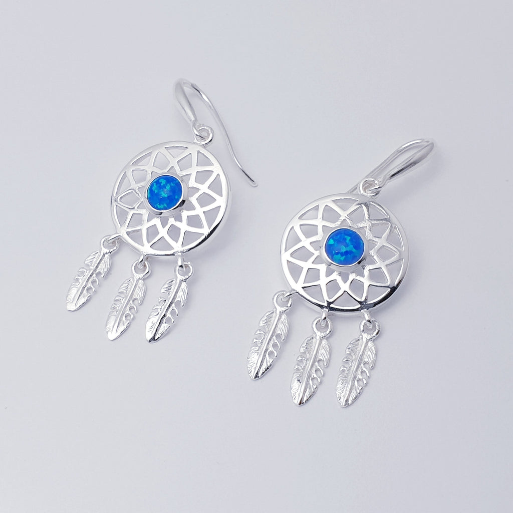 Reconstituted Opal Sterling Silver Dream Catcher Earrings