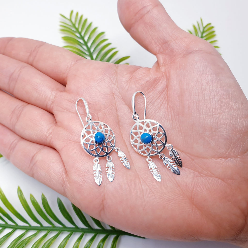 Turquoise Sterling Silver Dream Catcher Earrings