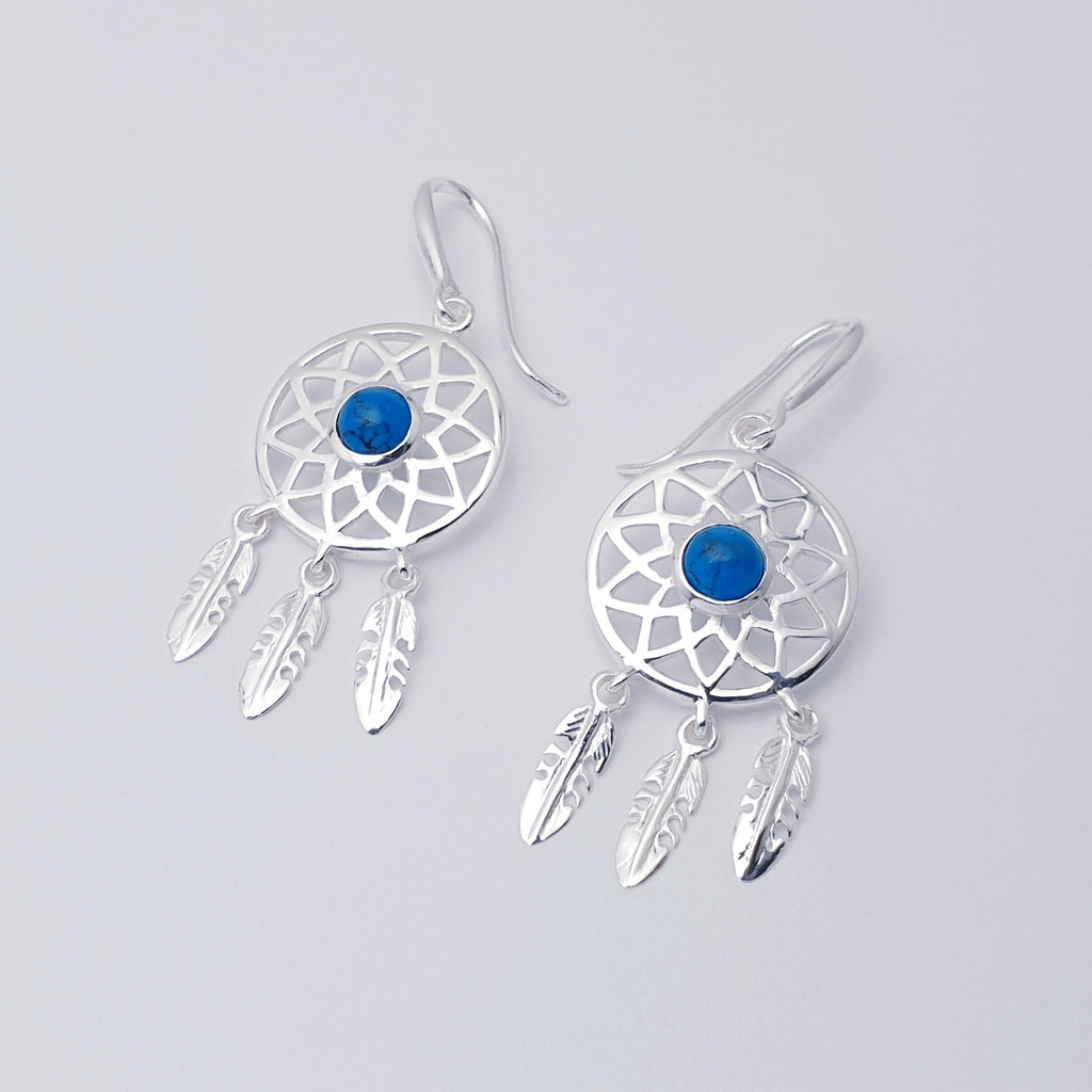 Turquoise Sterling Silver Dream Catcher Earrings