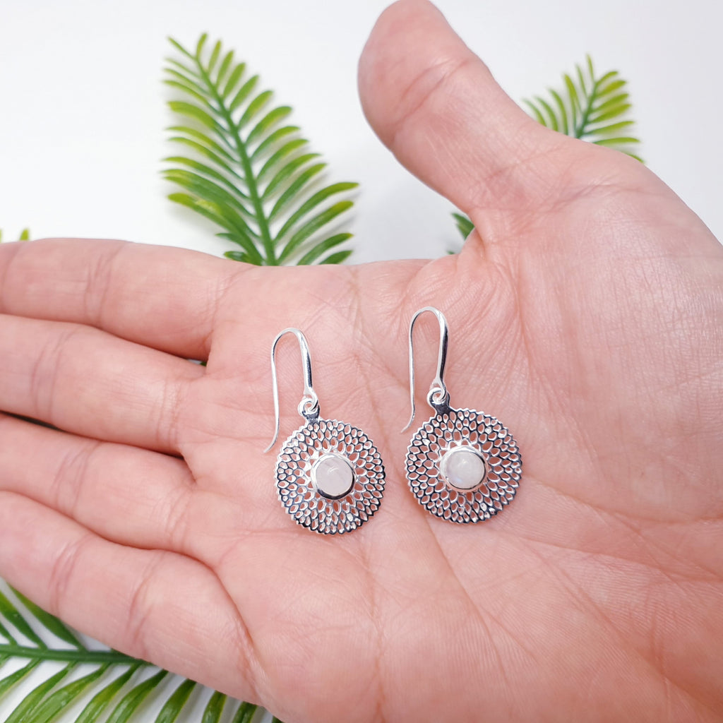 Moonstone Sterling Silver Chrysanthemum Earrings