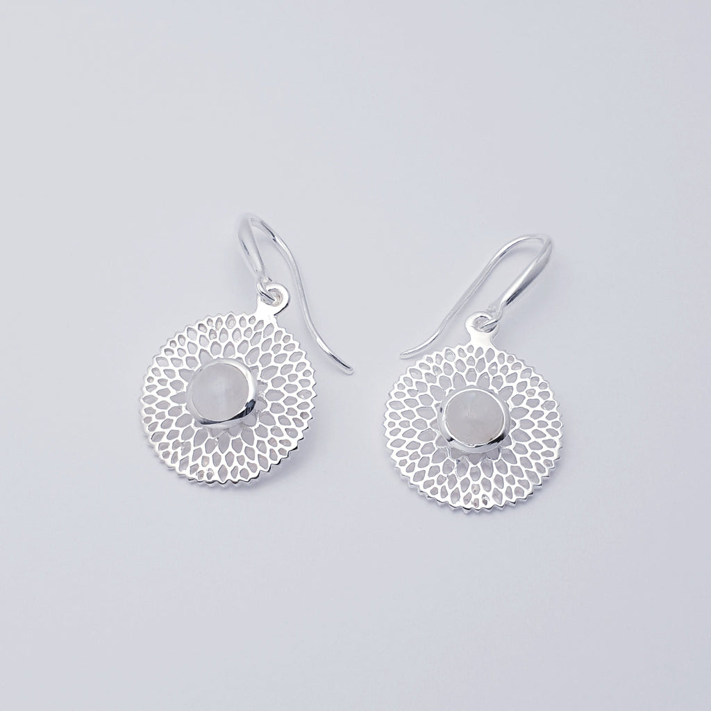 Moonstone Sterling Silver Chrysanthemum Earrings