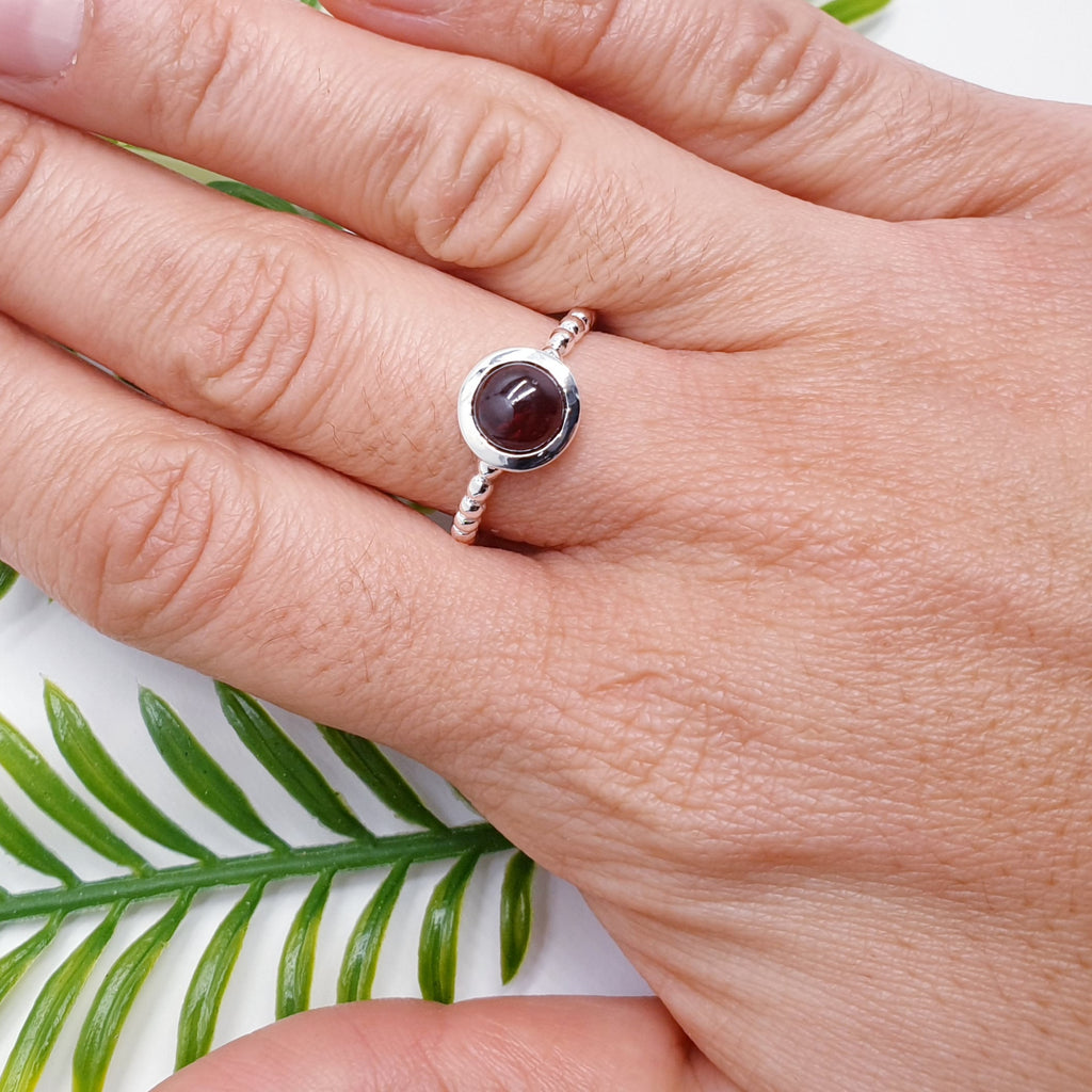 Garnet Sterling Silver Bubble Band Ring