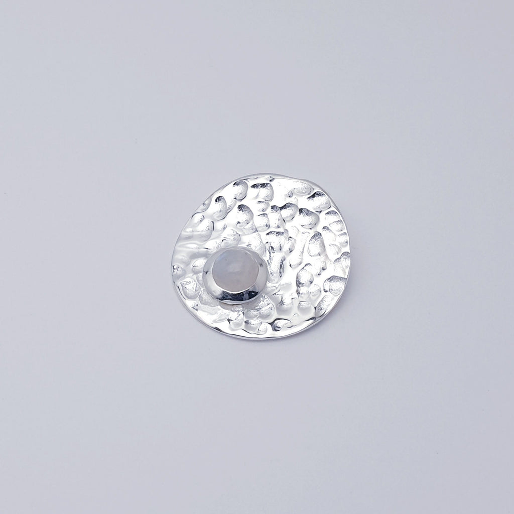 Moonstone Sterling Silver Hammered Disk Pendant