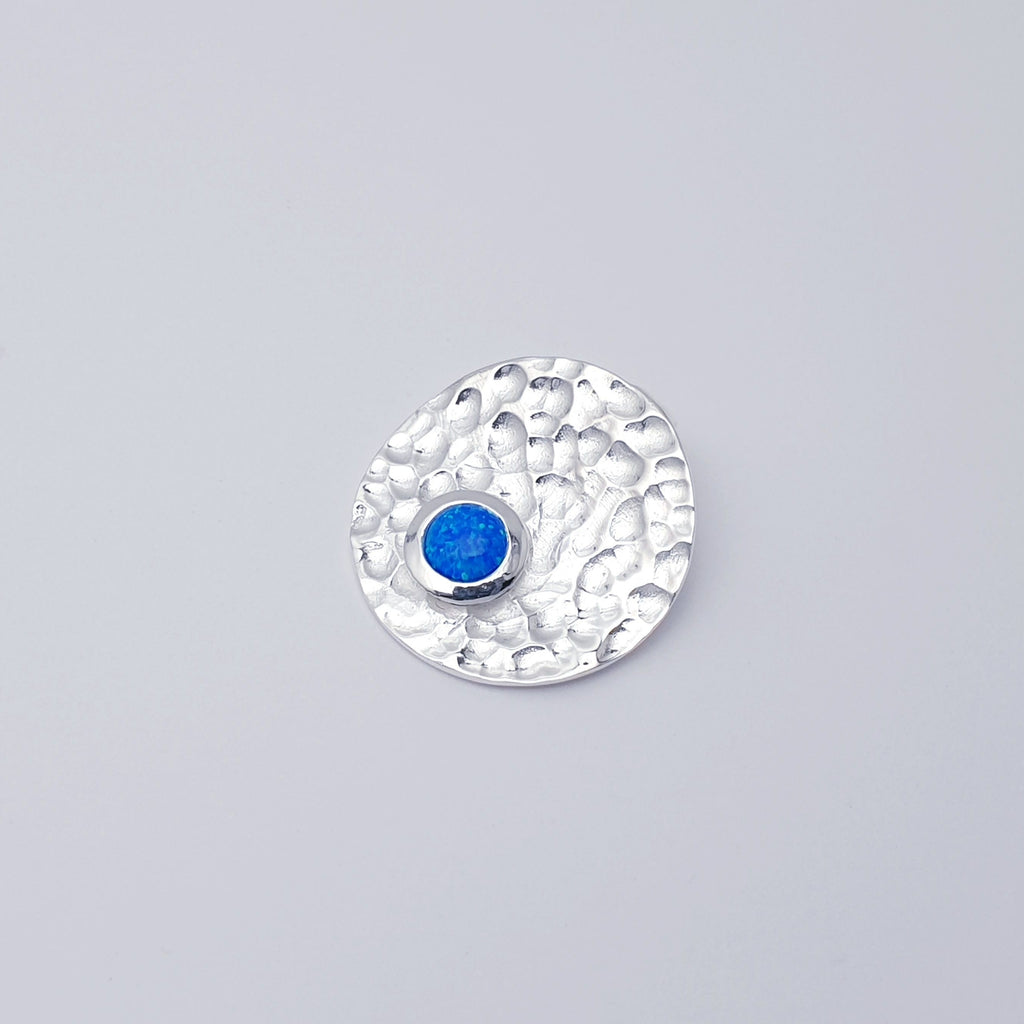 Reconstituted Opal Sterling Silver Hammered Disk Pendant