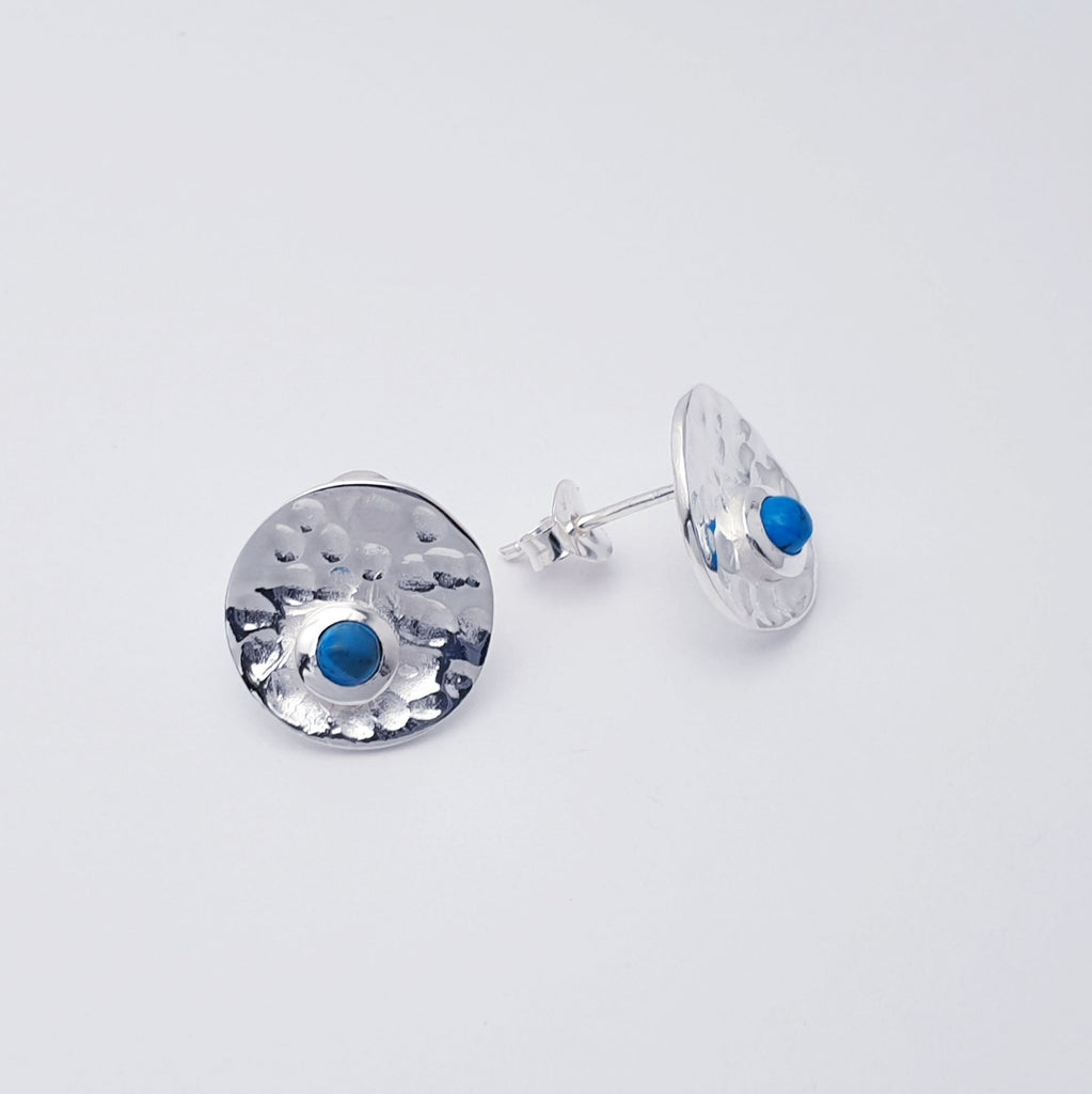 Turquoise Sterling Silver Hammered Disk Studs