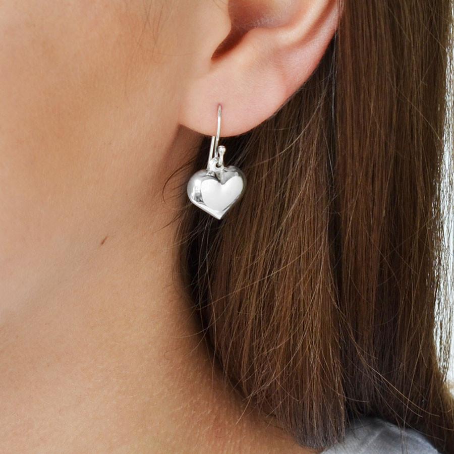 Sterling Silver 3D Heart Earrings